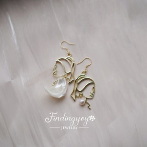 Handmade 18K gold Girl with a pearl earring Meisje met de parel  Earring Natural Real Freshwater Pearl