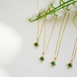 Handmade 18K gold Emerald Gem north star 925 sterling silver gilded necklace Polaris