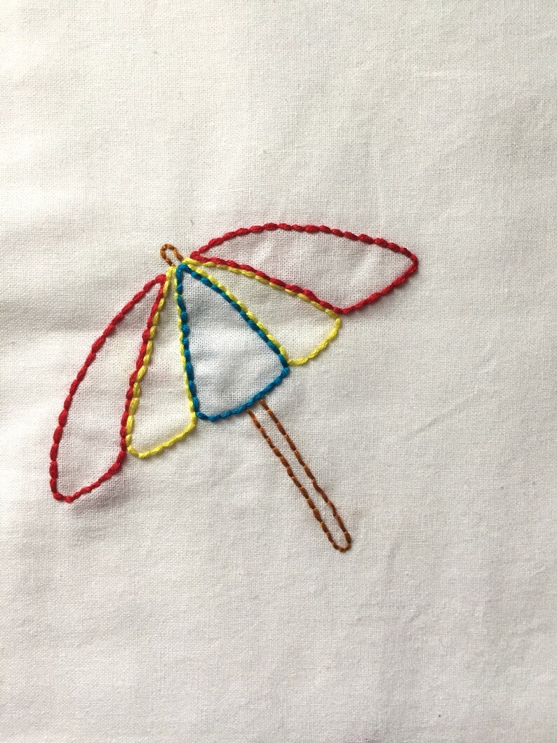 Hand Embroidered Umbrella Dish Towel/ Cotton Tea Towel/ Cross Etsy