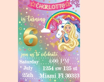 barbie unicorn invitation