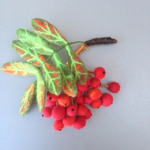 A bunch of red rowan berries needlefelted brooch