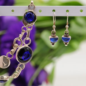 Sterling Silver Blue Glass Earring and Bracelet Set