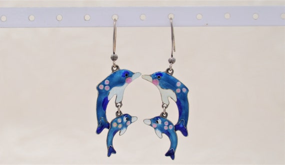 Enamel Dolphin and Baby Earrings - image 1