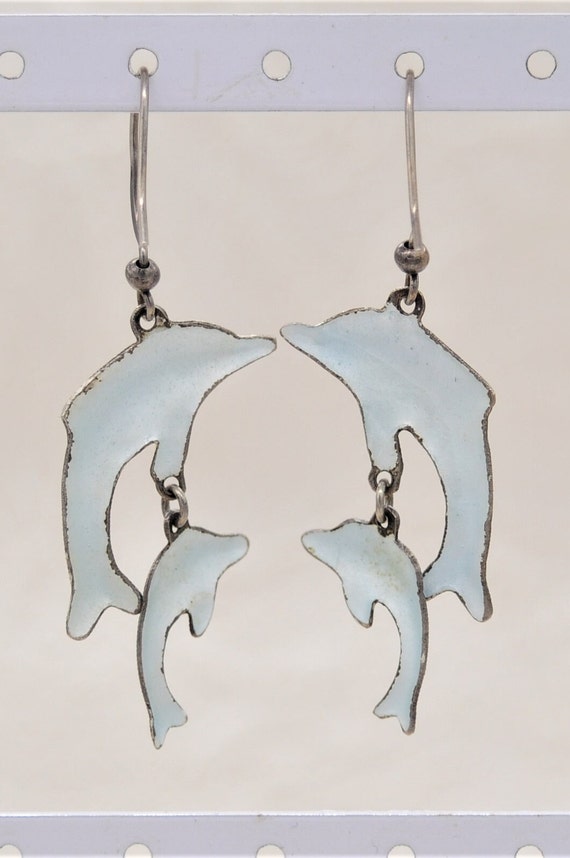 Enamel Dolphin and Baby Earrings - image 4
