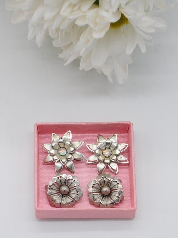 One Pair Coro Flower Clip Earrings and One Pair Fl