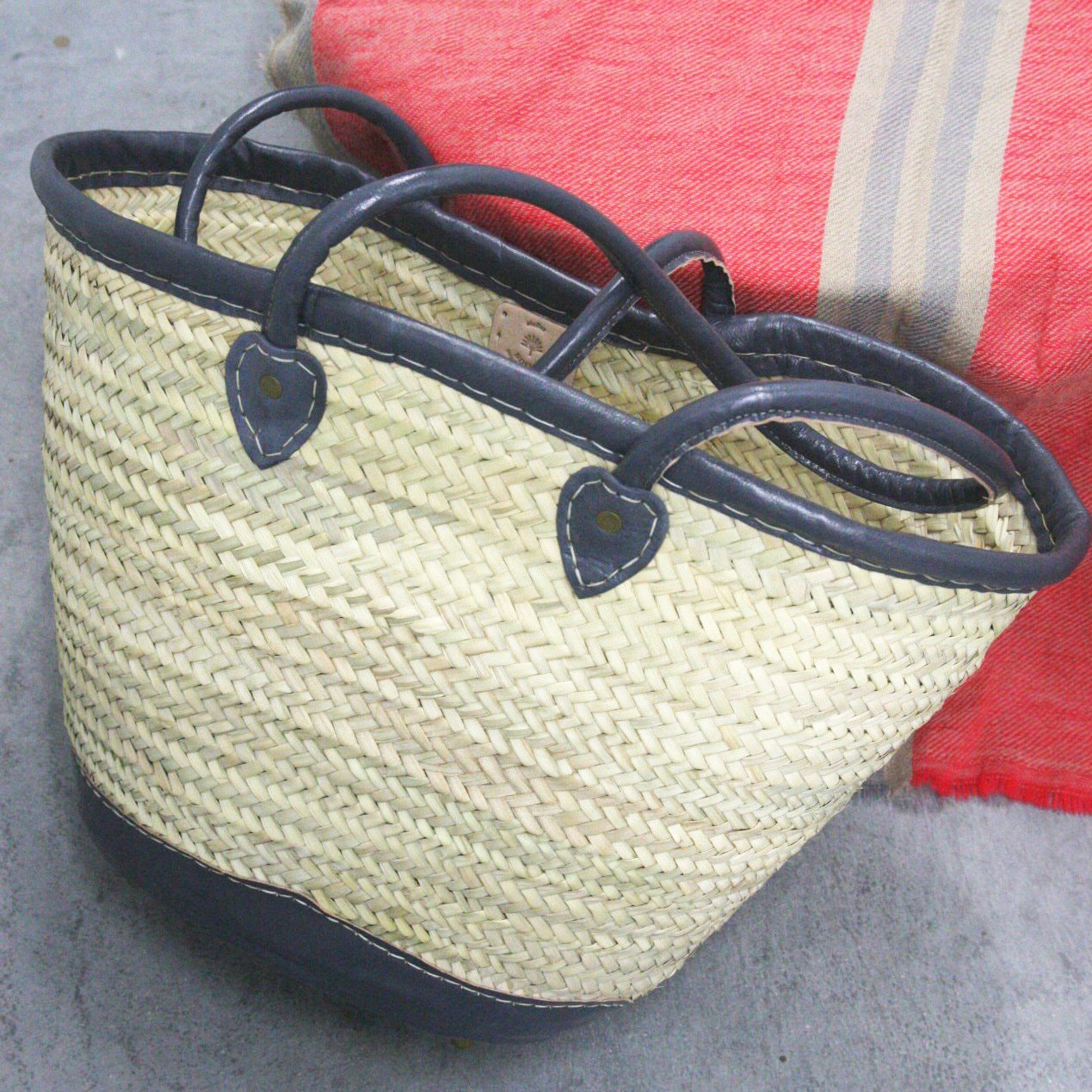 Shopping basket with leather handles 30Off market Etsy