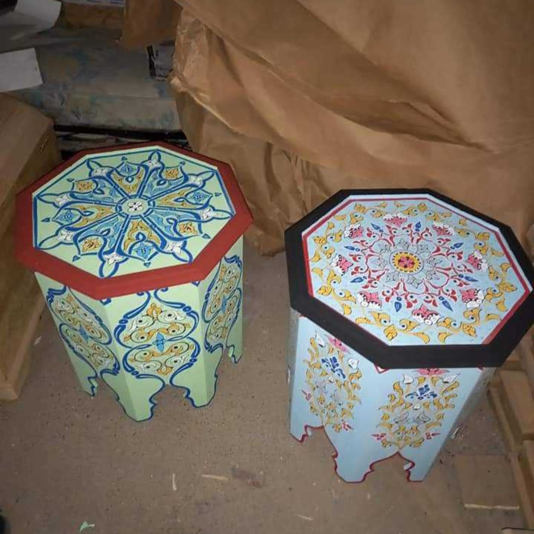 Arabic Yellow Wood Table Nightstand Side Table Hexagonal Etsy Australia