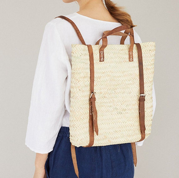 Woven Straw Backpack