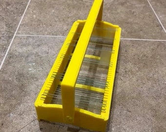 Laboratory microscope slide holder, 3d printed in ABS, holds 45 slides, for washing , drying and storage,  stackable, dishwasher compatible