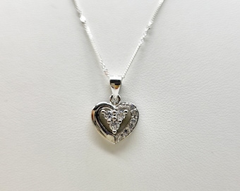 Sterling Silver Cubic Zirconia Heart Necklace, Charm, Pendant, Love
