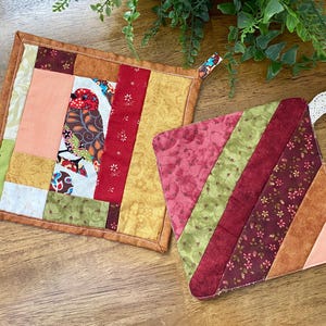 Handmade Reversible Pot Holders, Handmade Pot Holders, Quilted Pot Holders, Colorful Fabric Pot Holders, Hot Pads, Kitchen Hot Pads
