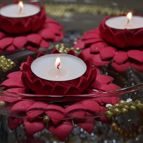 3 Pack Floating Flower Tealight Holders With Tealight Candles. Etsy