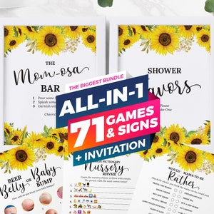 71 Pieces Baby Shower Games, Signs Bundle, Sunflower Baby Shower, Gender Neutral, Sunflower theme, Sunflower 2, Sunflower Baby Shower Games