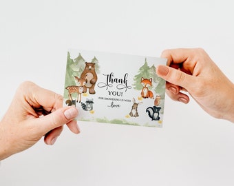 Woodland Baby Shower Thank You Card, Forest Animal Baby Shower, Woodland Creatures, Woodland Animals Baby Shower Card Template, WL10