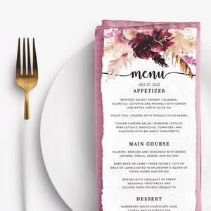 Bohemian Shower Menu Card, Boho, Bohemian, Bridal Shower Menu Card Template, Instant Download, Wedding Shower Menu Card, Shower Menu