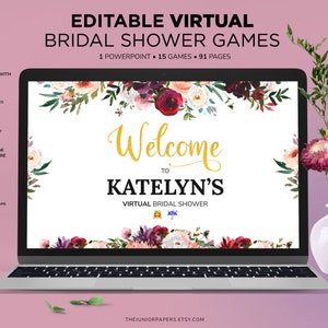 Virtual Bridal Shower Games, Editable Powerpoint Bridal Shower Games, Floral Wedding Shower, Zoom Bridal Shower Game, Distance Bridal Shower