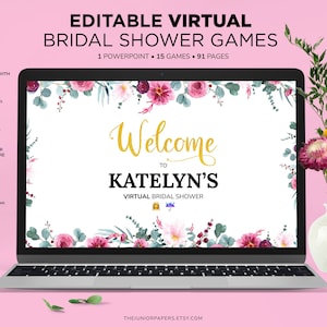 Virtual Bridal Shower Games, Editable Powerpoint Bridal Shower Games, Floral Wedding Shower, Zoom Bridal Shower Game, Distance Bridal Shower