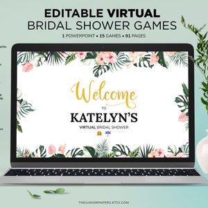 Virtual Bridal Shower Games, Editable Powerpoint Bridal Shower Games, Bride, Wedding Shower, Tropical Bridal Shower, Zoom Bridal Shower Game