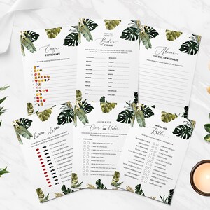 15 Editable Bridal Shower Games, Tropical Bridal Shower Games Bundle, Tropic Leaves, Instant Download Wedding Shower Printable, Bridal Party