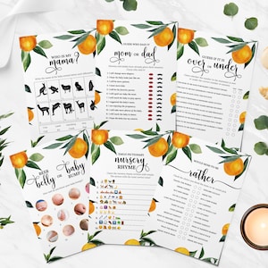 45 Little Cutie Baby Shower Games, Clementine Orange Baby Shower, Little Cutie Is On The Way Baby Shower, Tangerine, Instant Download