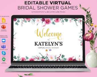 Virtual Bridal Shower Games, Editable Powerpoint Bridal Shower Games, Floral Wedding Shower, Zoom Bridal Shower Game, Distance Bridal Shower