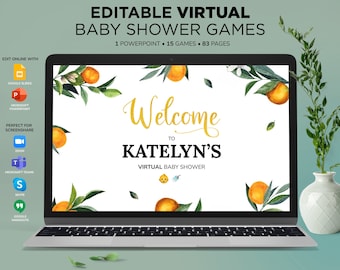 Editable Virtual Baby Shower Games, Powerpoint Baby Shower Games, Emoji, Distance Baby Shower, Zoom Baby Shower, Little Cutie, Clementine