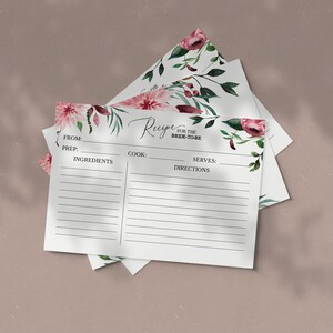 Modèle de carte de recette de douche nuptiale Boho Blush, recette de douche nuptiale florale Boho Blush, téléchargement immédiat, insertion de carte de recette de douche nuptiale