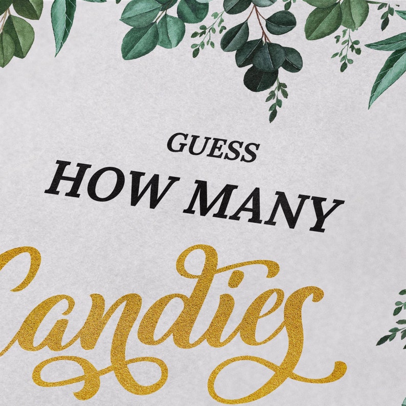 Candy Guessing Game Cards - Rustic Guess How Many Game For Showers, Birthdays (50 Cards + Sign)