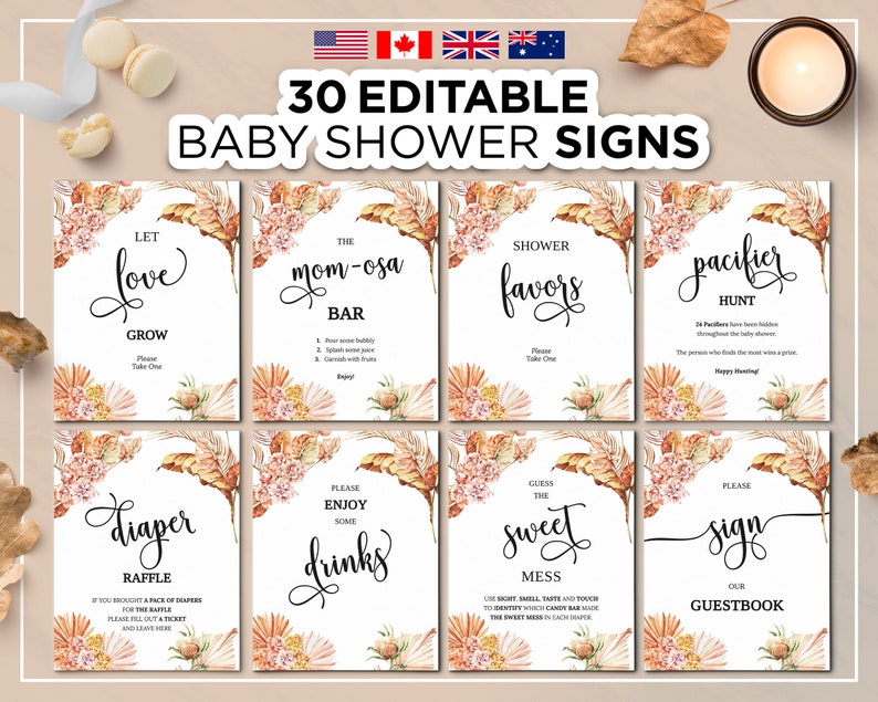 30 Editable Baby Shower Signs Baby Shower Table Sign Boho | Etsy