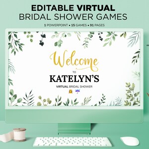 Greenery Virtual Bridal Shower Games, Editable Powerpoint Bridal Shower Games, Zoom Bridal Shower, Wedding Shower, Distance Bridal Shower