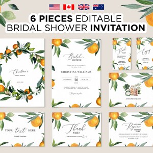 Editable Orange Bridal Shower Invitation, Printable Bridal Shower Invitation Tangerine, Clementine Orange Wedding Shower Invitation Suite