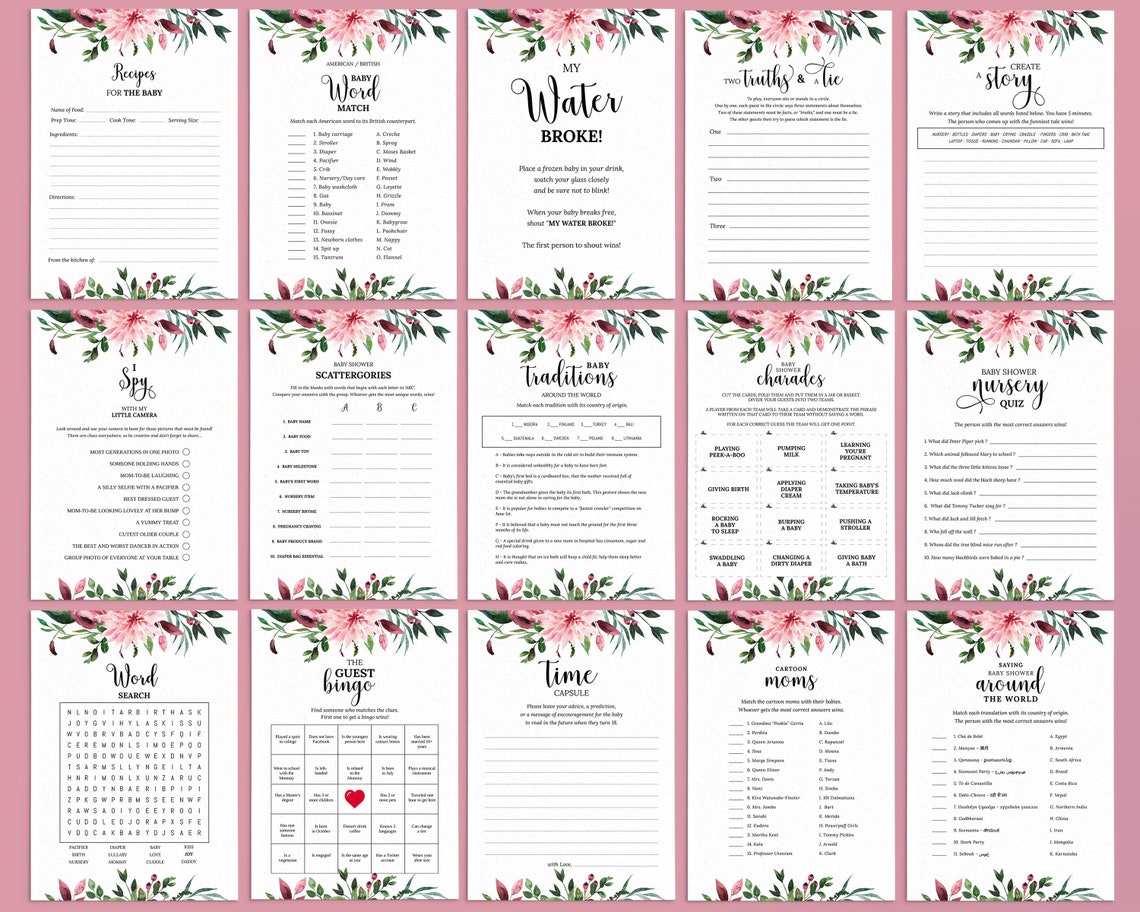 Editable Floral Baby Shower Bundle Printable Pink Blush Baby | Etsy