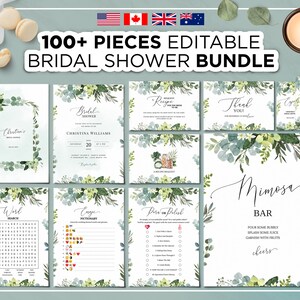 100+ Editable Bridal Shower Bundle, Bridal Shower Games, Editable Greenery Bridal Shower Game, Sign, Bachelorette Party Game, Wedding Shower