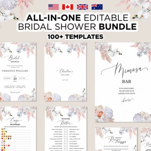 Editable Wonderland Bridal Shower Bundle, Printable Bridal Shower Templates, White Roses, Floral Wedding Shower Game, Invitation, Decoration
