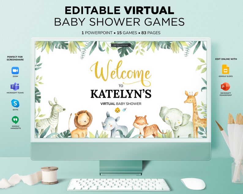 Safari Virtual Baby Shower Games Powerpoint Baby Shower Etsy
