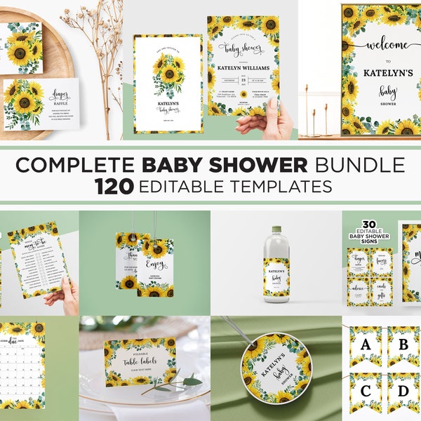 Sunflower Baby Shower, Sunflower Baby Shower Invitation, Sunflower Baby Shower Games, Rustic Sunflower Baby Shower, Sunshine Baby Shower Set