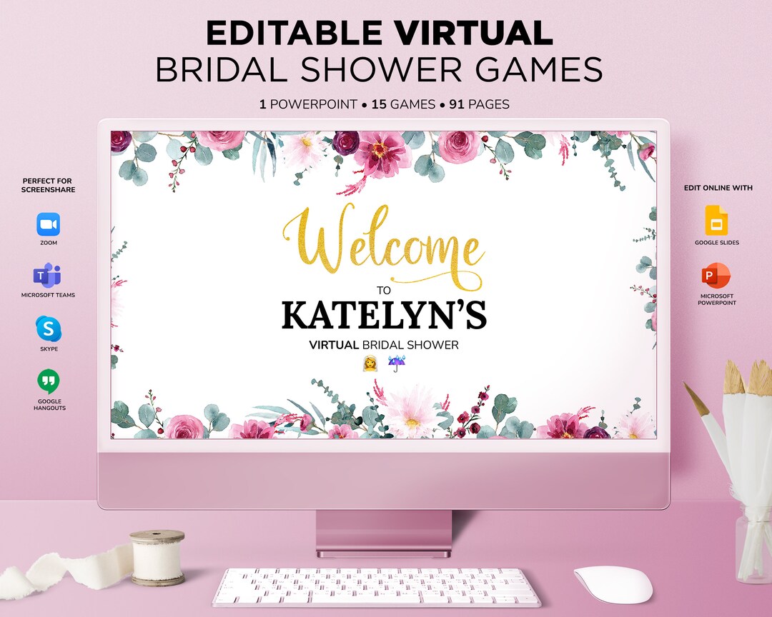 Virtual Floral Bridal Shower Games, Editable Powerpoint Bridal Shower