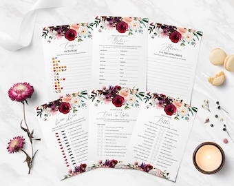 15 Editable Bridal Shower Games, Floral Bridal Shower Games Bundle, Instant Download, Boho Wedding Shower Game, Printable, Bridal Party Game