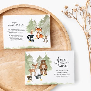 Woodland Baby Shower, Books for Baby, Diaper Raffle Card, Forest Animals Baby Shower, Woodland Creatures, Woodland Animals Shower Card, WL10