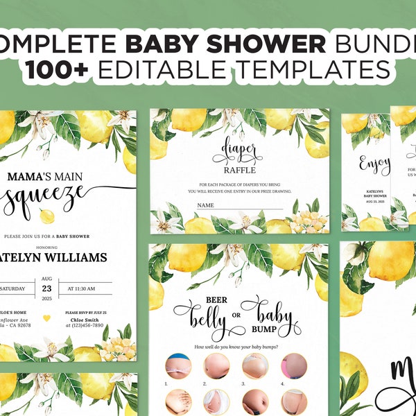 Main Squeeze Baby Shower, Greenery Lemon Baby Shower Games, Lemonade Citrus Baby Shower, Gender Neutral, Editable Mamas Squeeze Baby Shower
