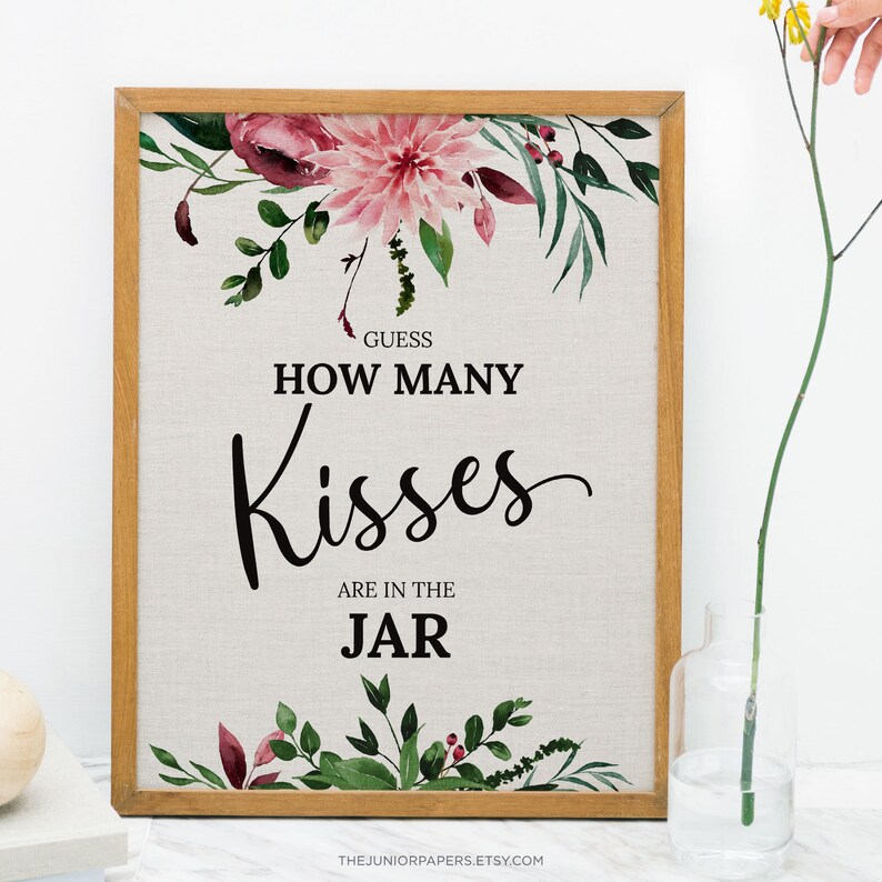 Guess How Many Kisses Baby Shower Games Baby Shower Sign Etsy
