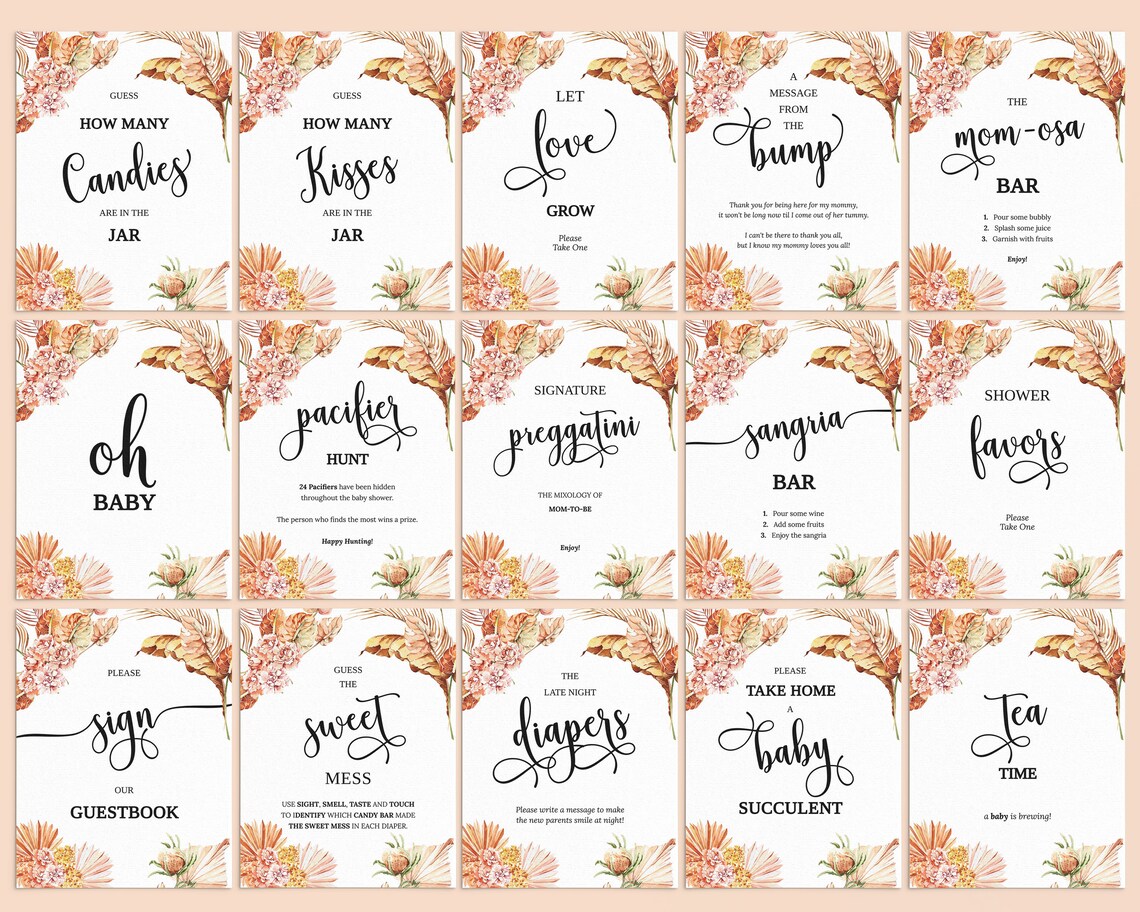 Editable Boho Baby Shower Signs Printable Baby Shower Table - Etsy