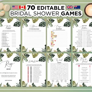 70 Editable Bridal Shower Games, Bridal Shower Games, Bachelorette Hen Party Game, Editable Tropical Bridal Shower Games, Hawaiian Wedding