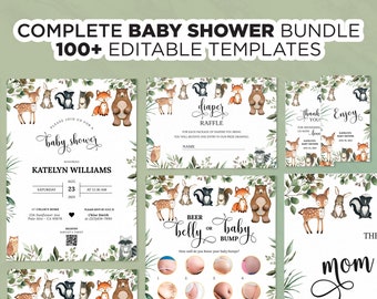 Woodland Baby Shower Bundle, Forest Animals Baby Shower, Gender Neutral Baby Shower Invite, Greenery Woodland Animal Baby Shower Game Bundle