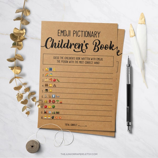 Children's Book Emoji Pictionary, Baby Shower Games, Kraft, Rustic Baby Shower Theme, Decoration and Signs, Baby Shower Activities and Ideas