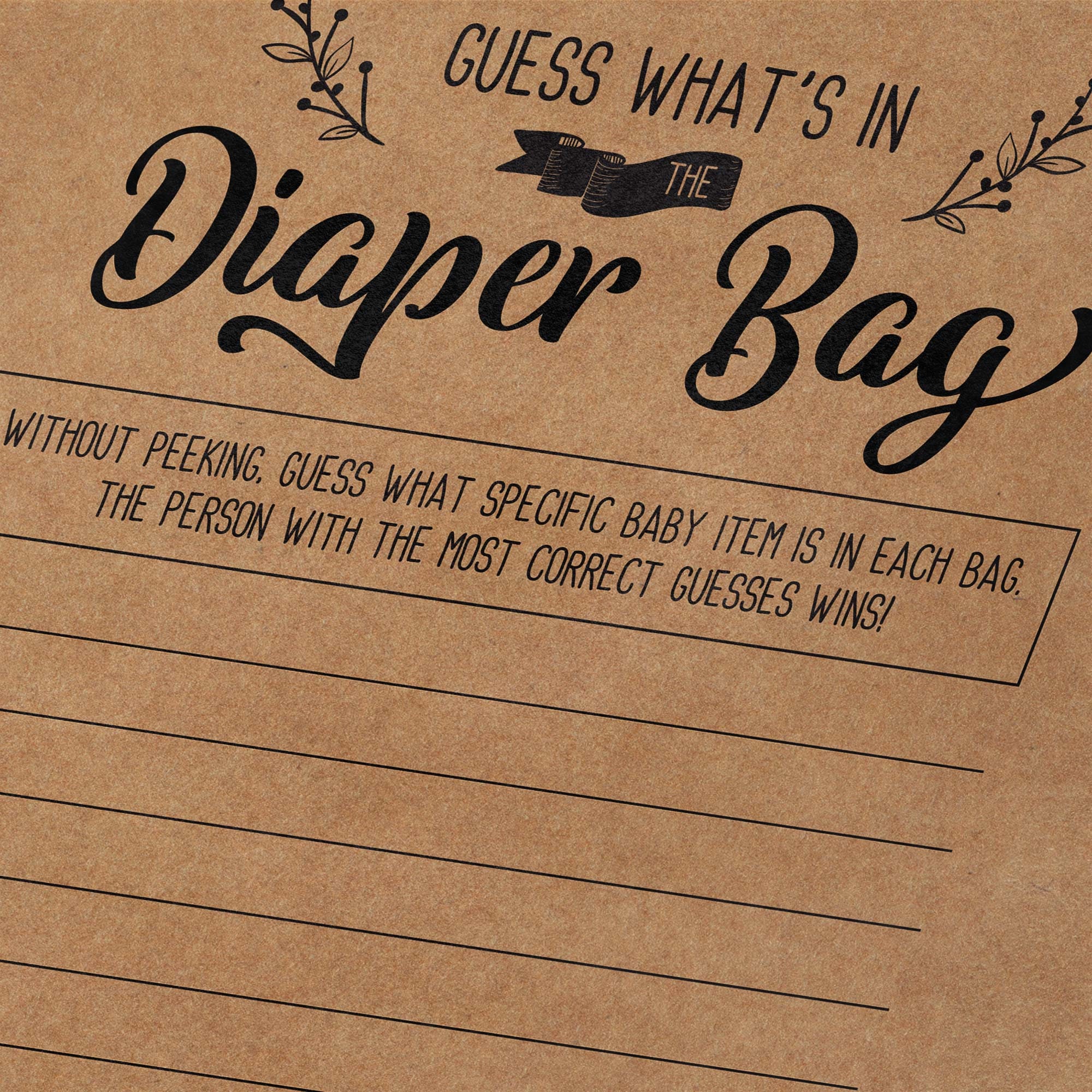 The Diaper Bag Baby Shower Games Kraft Rustic Baby Shower Etsy