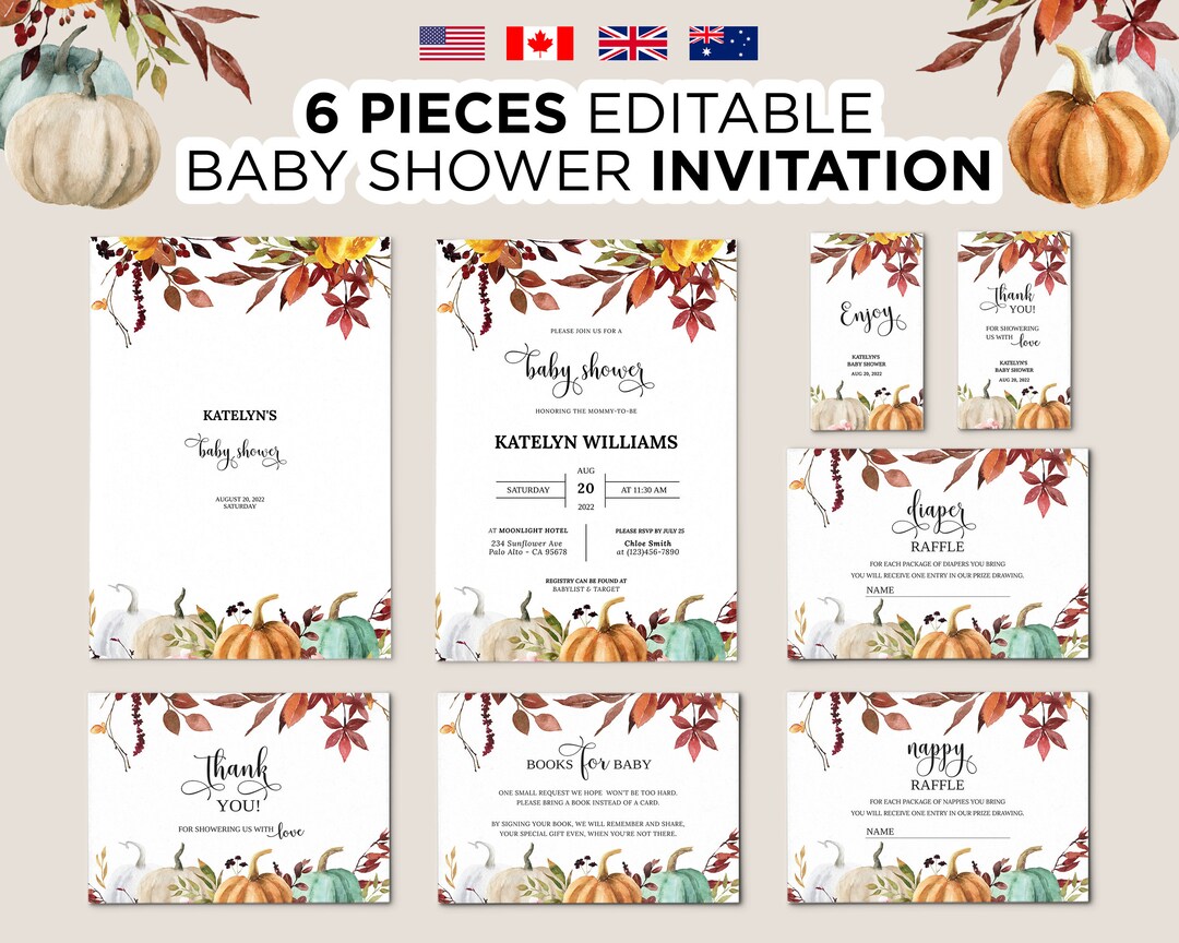 Editable Pumpkin Baby Shower Invitation, Printable Shower Invitation ...