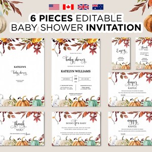 Editable Pumpkin Baby Shower Invitation, Printable Shower Invitation Template, Little Pumpkin Baby Shower Card, Autumn Fall Shower Invite