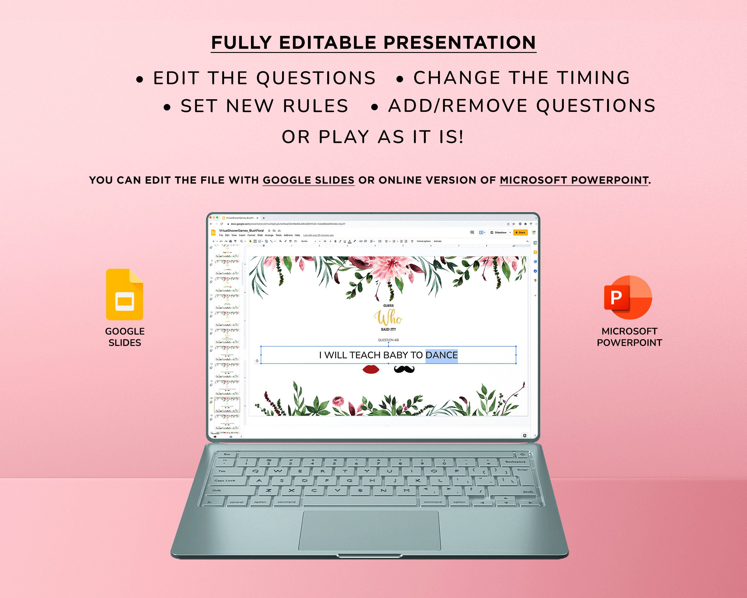 Blush Floral Virtual Baby Shower Games Powerpoint Baby Shower Etsy
