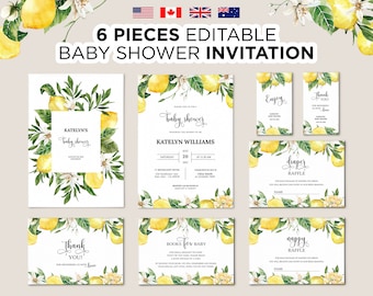 Editable Lemon Baby Shower Invitation, A Little Lemon Baby Shower Invitation Template, Gender Neutral Little Cutie Mamas Squeeze Baby Shower